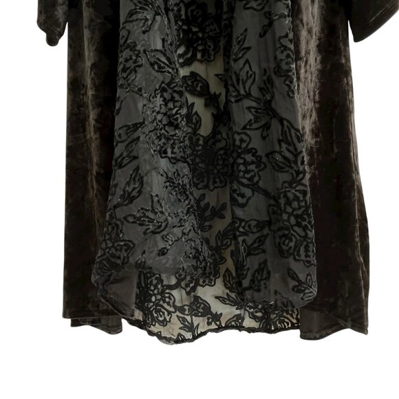 Knox Rose Black Floral Velvet Burnout Kimono M/L Sheer Duster Boho Goth Witchy - Picture 10 of 13